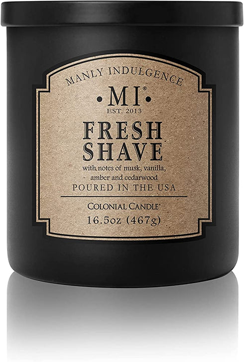 Manly Indulgence Fresh Shave Candle With Notes of Musk, Vanilla, Amber and Cedarwood (16.5 Oz)