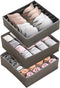 STYLIFING Bra Socks Underwear Organizer 3 Pack, Foldable Closet Organizer Drawer Soft Fabric Dresser Drawer Divider Bins for Bra Underwear Socks Ties Lingerie(Gray)