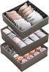 STYLIFING Bra Socks Underwear Organizer 3 Pack, Foldable Closet Organizer Drawer Soft Fabric Dresser Drawer Divider Bins for Bra Underwear Socks Ties Lingerie(Gray)