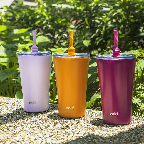 Zak Designs Alfalfa Stainless Steel Vacuum Insulated Double Wall Tumbler with Flexible Silicone Straw, Travel Tumbler with Splash Proof Lid Keeps Drinks Cold (18/8 SS, 20oz, Lavender)