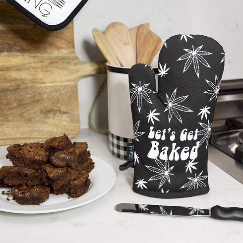 Twisted Wares Oven Mitt - Let's GET Baked - Funny Pot Holder, Heat Resistant Glove - Black