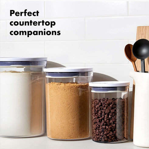 OXO Good Grips Round POP Container Large (5.2 Qt) for flour, sugar, cereal and more | Airtight Food Storage | BPA Free | Dishwasher Safe | Clear Body