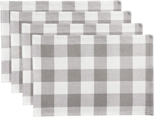 Elrene Home Fashions Farmhouse Living Buffalo Check Placemat Set of 4, 13" x 19", Gray/White 4
