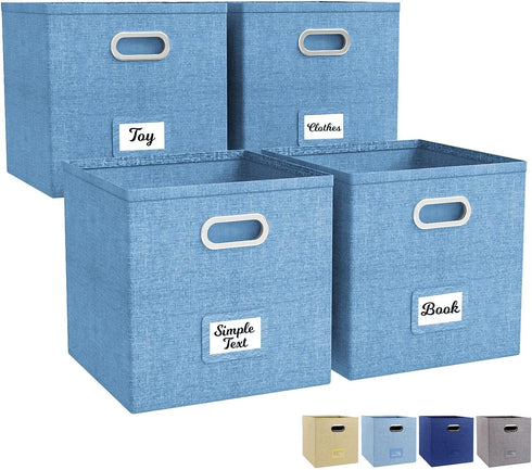 4 Pack 13.25 x 13.25 2021 NEW extra Large Collapsible Storage Bins Cube Storage Foldable Shelf Basket with Handles Exquisite for Organizing Toys Clothes Office Home Decor (Light Blue)