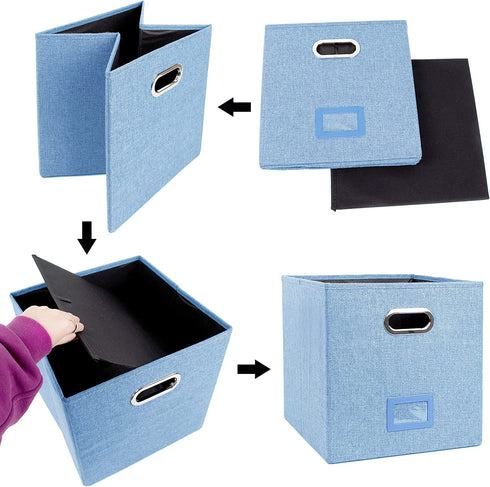 4 Pack 13.25 x 13.25 2021 NEW extra Large Collapsible Storage Bins Cube Storage Foldable Shelf Basket with Handles Exquisite for Organizing Toys Clothes Office Home Decor (Light Blue)