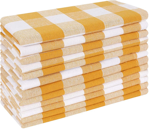 Cloth Dinner Napkin Gingham Plaid Check Fabric-18X18 Mustard White, Wedding Napkins, Cocktails Napkins, Fabric Napkins, Cotton Napkins, Mitered Corners & Generous Hem, Dinner Napkins Set of 12