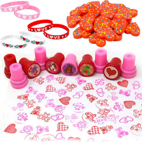 JOYIN 120+Pcs Happy Valentines Day Party Favor Supplies Set includes Heart Glasses, Bracelet, bookmark Perfect for Kids, Preschool Decorations, Photo Props, Wedding, Baby Shower, and School Classroom Prizes