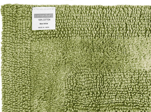 COTTON CRAFT Smith Set of 2 Cotton Handmade Heavyweight Reversible Racetrack Bath Rugs, 17 inch x 24 inch, Sage Green
