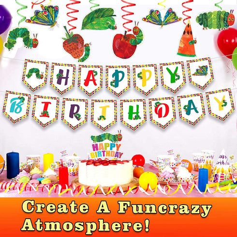 The Very Hungry Caterpillar Birthday Decorations Set - Kids Reading Story Theme Swirls Streamers Garland Banner and Cake Topper Party Supplies