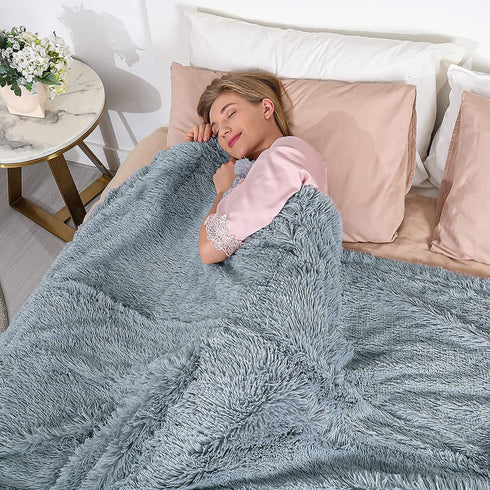 Decorative Extra Soft Faux Fur Throw Blanket 50" x 60",Solid Lightweight Fuzzy Reversible Long Hair Shaggy Blanket,Fluffy Cozy Plush Mink Fleece Comfy Microfiber Blanket for Couch Sofa Bed,Light Gray