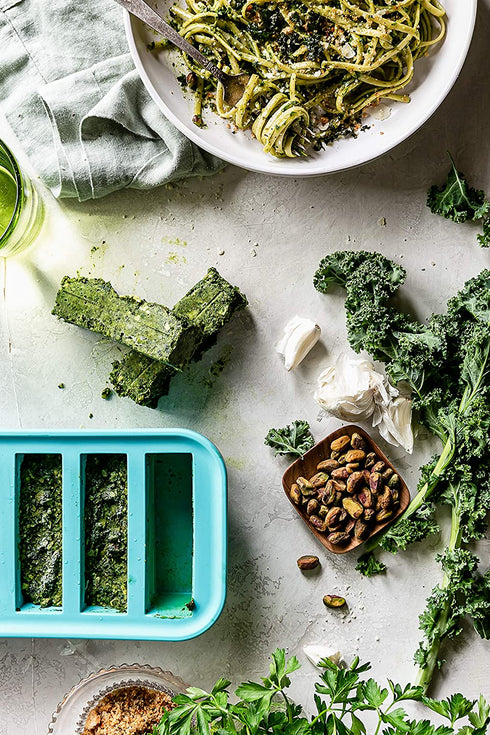 Souper Cubes 1/2-Cup Freezing Tray with lid, makes 6 perfect 1/2 cup portions, freeze pesto, salsa, or sauce