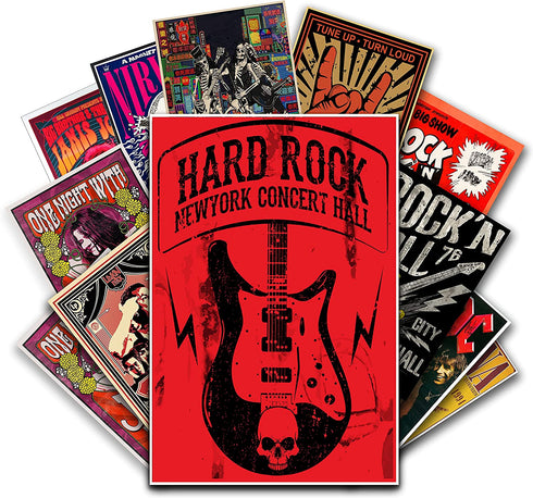 HK Studio Vintage Posters of Rock Music - Easy Peel and Stick Indie Posters for Room Aesthetic 90s - Old School, Retro Rock Band Posters - Classic Rock Poster Wall Collage Kit 7.8"x11.8" Pack 12