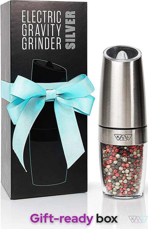KSL Gravity Electric Salt and Pepper Grinder - Battery Operated Auto Mill, Automatic Shaker w/ Light