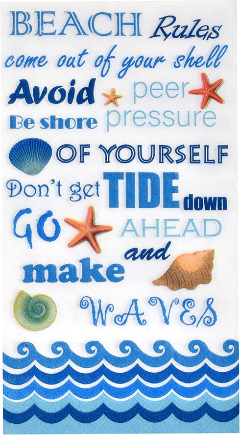 100 Beach Rules Guest Napkins 3 Ply Disposable Paper Pack Nautical Coastal Seashell Starfish Sea Shore Summer Dinner Hand Napkin For Bathroom Gym Spa Party Wedding Bridal Baby Shower Decorative Towel