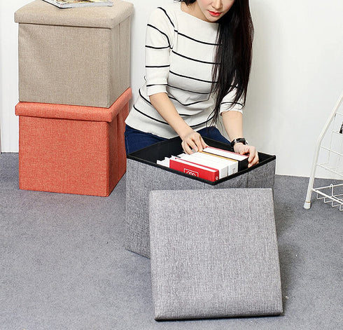 RONSTA Storage Ottoman, Foldable Cube Ottoman with Storage for Children, Foot Rest, Cloth Foot Stools and Ottomans with Memory Foam and Faux Linen Seat 12"X12"X12"(Linen-Gray)