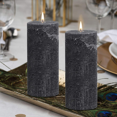 BOLSIUS Rustic Anthracite (Black) Unscented Pillar Candles - 2.75" X 7.5" Decoration Candles Set of 3 - Clean Burning Dinner Candles for Wedding & Home Decor Party Restaurant Spa- Aprox (190/68m)
