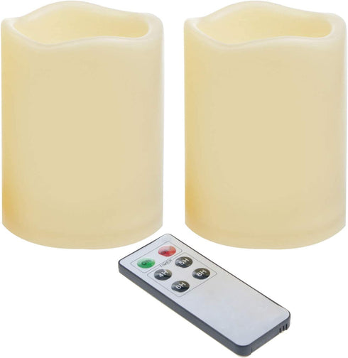 CANDLE CHOICE Waterproof Outdoor Battery Operated Flameless Candles with Remote Timer Plastic Flickering Fake Electric LED Pillars for Lantern Garden Wedding Christmas Decorations 3x4 Inches 2 PCS