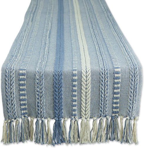 DII Farmhouse Braided Stripe Table Runner Collection, 15x72, Stonewash Blue