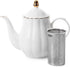 BTaT- Porcelain Tea Pot with Stainless Steel Infuser, 38 oz, White, Tea Pot with Gold Trim, Teapot with Infuser, Porcelain Teapot, Tea Brewing Pot, Teapots for Loose Tea, Tea Pot with Strainer