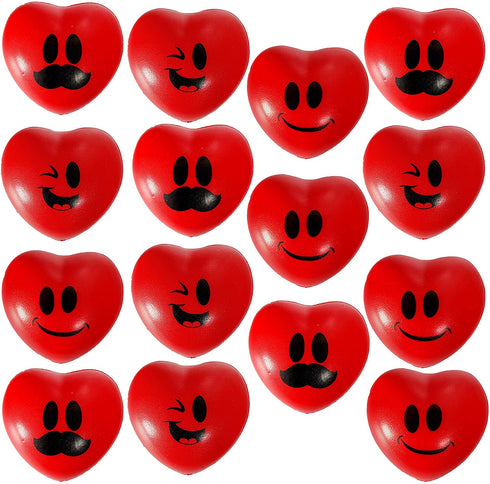 15 Valentines Day Heart Shaped Stress Relief 3€œ Smiley Face Balls for Kids Party Favors, School Classroom Exchange Prizes Gift