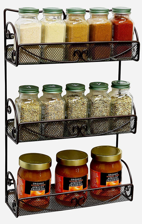 DecoBros 3 Tier Wall Mounted Spice Rack, Bronze