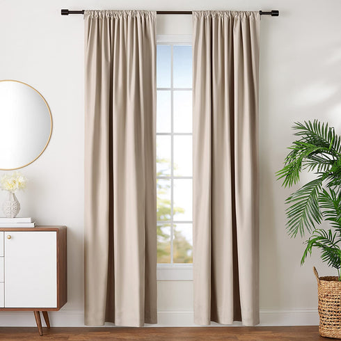 Amazon Basics Room Darkening Blackout Window Curtains with Tie Backs Set - 52 x 96-Inch, Taupe, 2 Panels