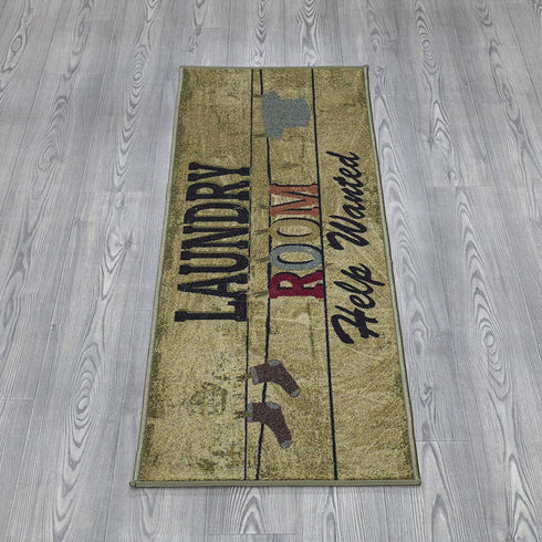 Ottomanson Laundry Collection Bordered Non-Slip Rubber Back Runner Rug, 20" x 59", Beige
