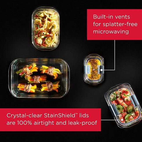 Rubbermaid 2118315 Brilliance Glass Storage 8-Cup Food Containers with Lids, 2-Pack (4 Pieces Total), BPA Free and Leak Proof, Large, Clear