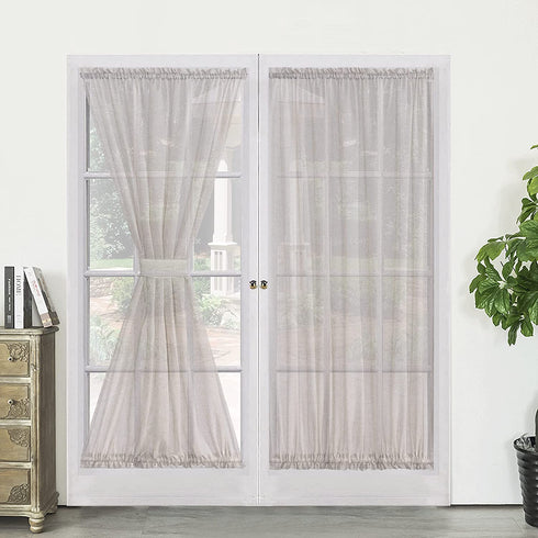 Demetex Semi Sheer Door Panels 72 inch Length Privacy Linen French Door Curtain Panels for Front Door, Set of 2, 54 x 72, Beige