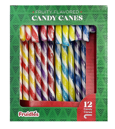 Christmas Candy Canes Suckers, Multicolored Rainbow Fruity Flavor, Individually Wrapped (12-Pack)