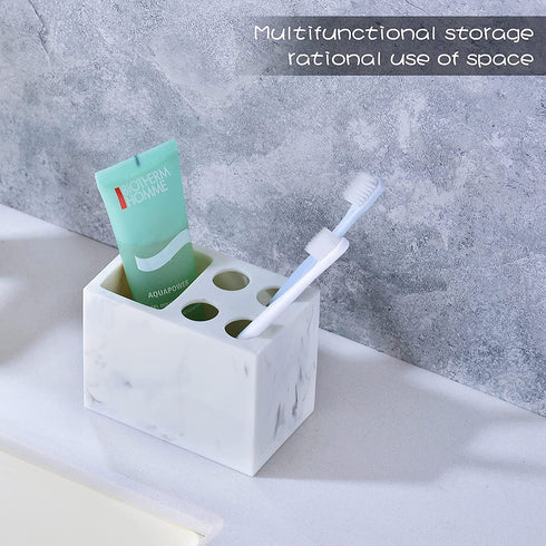 Resin Toothbrush Holder in JINCROP, 5 Slots Hygienic Toothbrush Bathroom Storage Stand Dispenser Organizer Set for Toothbrushes, Make-up Brushes and More, (Ink White)