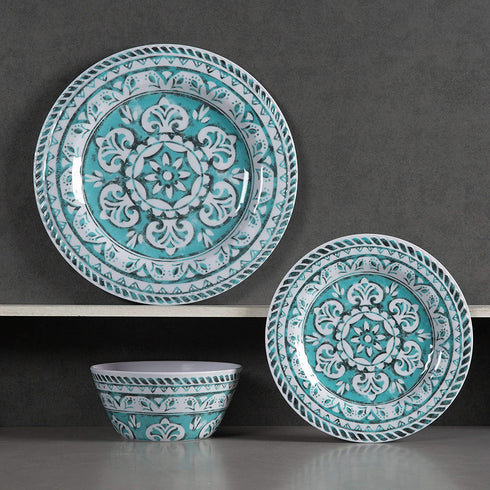 Melamine Dinnerware Set - 12pcs Dinnerware Dishes Set for Everyday Use, Dishwasher safe, Service for 4, Green