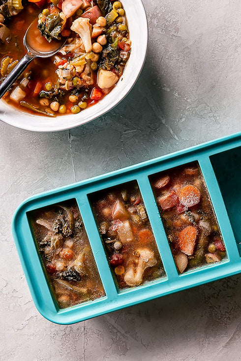 Souper Cubes 1-Cup Extra-Large Silicone Freezing Tray with Lid - makes 4 perfect 1cup portions - freeze soup broth or sauce