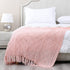 Solid Soft Cozy Cable Knitted Blanket Throw, Lightweight Decorative Textured Throw Blanket with Fringes for Couch Chairs Bed Sofa, Pink, 50"x 60"