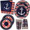 Nautical Anchor Party Supplies Set 24 9" Plates 24 7" Plate 24 9 Oz Cups 50 Luncheon Napkins Sailor Boat Ship Theme Navy Red White Striped Birthday Baby Shower Disposable Tableware Decor Gift Boutique