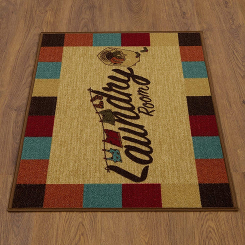 Ottomanson Laundry Collection Checkered Border Rubberback Area Rug/Mat, 2'3" x 3', Multicolor