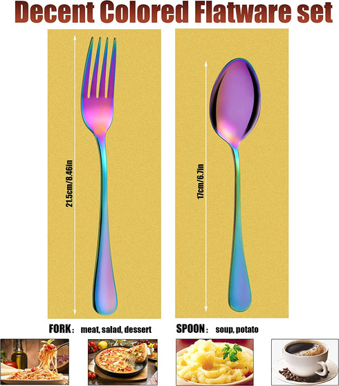 Colorful Silverware Set Service for 6, Flatware Fork and Spoon 12-piece Modern Design Cutlery