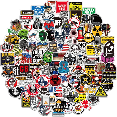 Funny Hard Hat Stickers 105 PCS, Waterproof Vinyl Decals for Tool Box Helmet Hood Hardhat, Patriotic Sticker for Men Adults, Mechanics, Welders, Construction, Union, Military, Electrician, Oilfield