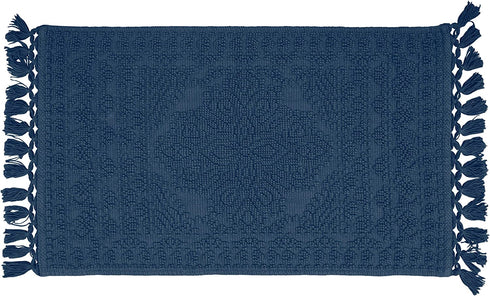 French Connection Nellore Bath Mat | Woven and Beaded Bathroom Rug | 100% Cotton | Premium Bathroom Décor | Machine Washable | Measures 20" x 34" | Navy