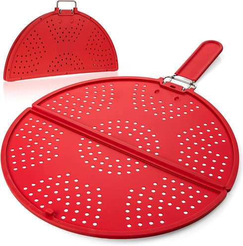 Splatter Screen for Frying Pan 11 3/4-Inch - Grease Splatter Guard - Foldable Splatter Screen Strainer - Bacon Silicone Splatter Screen with Folding Handle - Oil Screen for Skillet - Fry Splash Guard
