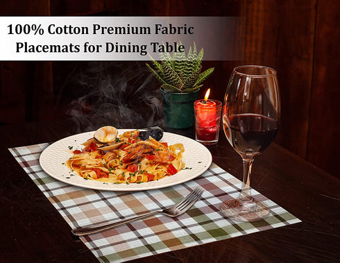 Ruvanti Placemats for Dinning Table. 100% Cotton 13x19 Inch Placemats Set of 6, Brown Check Woven Placemats. Tablemats for Farmhouse, Spring placemats, Tablemats for Christmas / Thanksgiving Dinners.