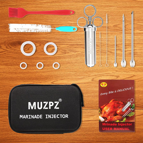 Stainless Steel Meat Injector Kit, Meat Injector Syringe with Needles, Seasoning Injector Marinades for Meats, MUZPZ Turkey Injector Marinade Flavors with 3 Marinade Needles for BBQ Grill Smoker