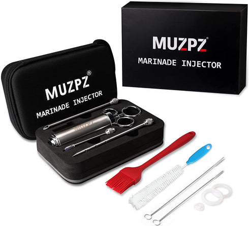 Stainless Steel Meat Injector Kit, Meat Injector Syringe with Needles, Seasoning Injector Marinades for Meats, MUZPZ Turkey Injector Marinade Flavors with 3 Marinade Needles for BBQ Grill Smoker