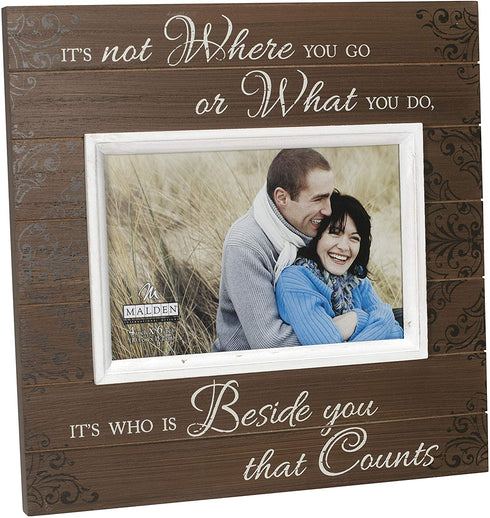 Malden International Designs Sun Washed Words Where You Go Distressed Walnut Picture Frame, 4x6, Walnut