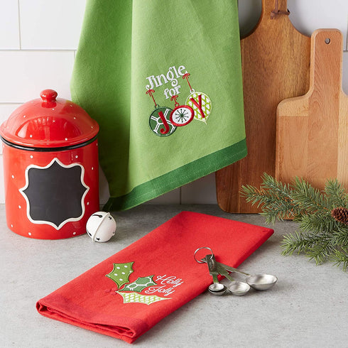 DII Christmas Dishtowel Collection Embellished, 18x28, Jingle for Joy, 2 Piece