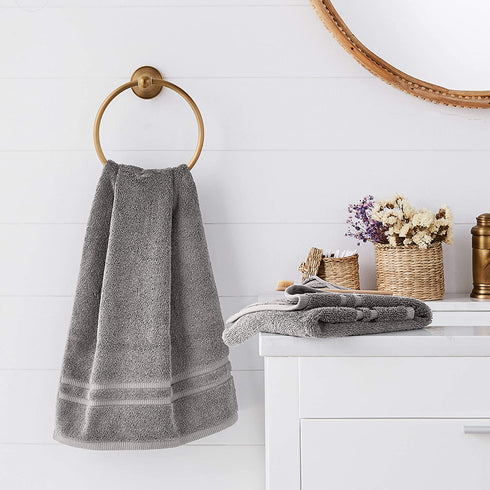 Amazon Basics GOTS Certified Organic Cotton Hand Towel - 6-Pack, Stone Gray