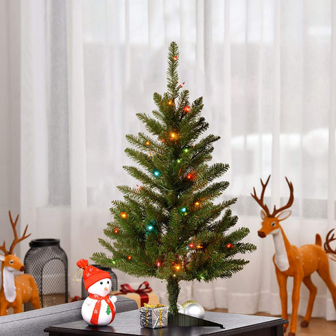 National Tree Company Artificial Pre-Lit Mini Christmas Tree, Green, Kingswood Fir, Multicolor Lights, Includes Stand, 3 Feet