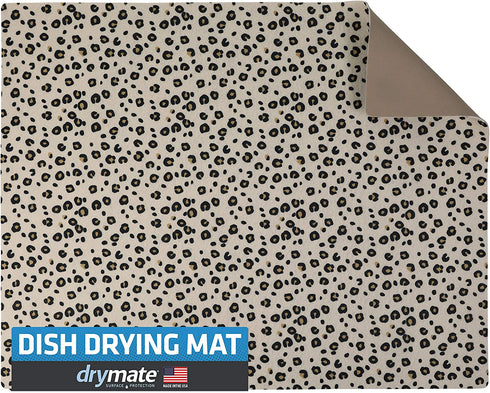 Drymate XL Dish Drying Mat, Oversized (19”x24”), Low-Profile, Super Absorbent, Quick Dry Fabric, Waterproof & Slip-Resistant, for Kitchen Counter, Trimmable, Machine Washable (USA Made)(Leopard)