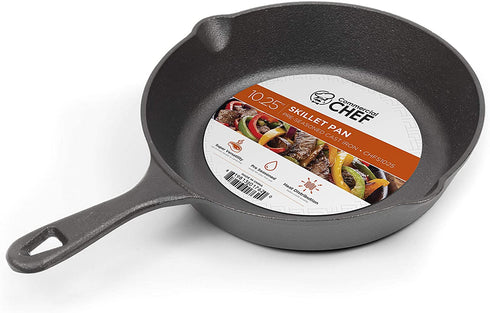 COMMERCIAL CHEF 10.25 Inch Preseasoned Cast Iron Skillet, Cast Iron Pan with Dual Pour Spouts