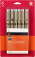 Sakura Pigma 50038 Micron Blister Card Ink Pen Set, Black, 05 6CT